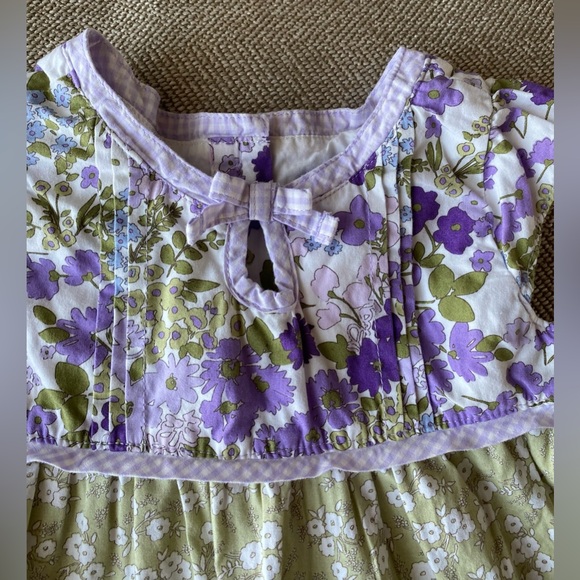 Gymboree Girls Cotton Dress. Purple and Green Floral Pattern. Size 12-18 Months. - Picture 2 of 6